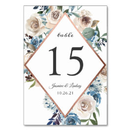 Boho Dusty Blue Floral Rustic Roos Gold Wedding Kaart