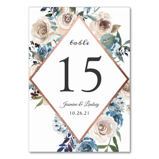 Boho Dusty Blue Floral Rustic Roos Gold Wedding Kaart (Voorkant)