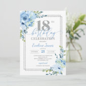 Boho Dusty blue floral Silver geometrische verjaar Kaart (Staand voorkant)