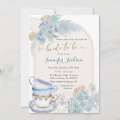 Boho Dusty Blue Floral Vrijgezellenfeest Tea Party Kaart (Voorkant)