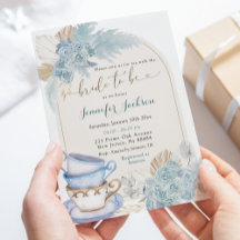 Boho Dusty Blue Floral Vrijgezellenfeest Tea Party