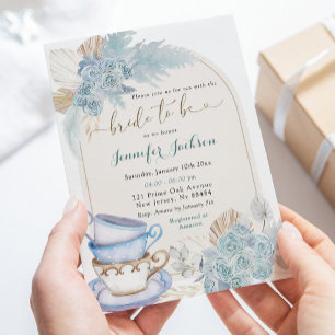 Boho Dusty Blue Floral Vrijgezellenfeest Tea Party Kaart