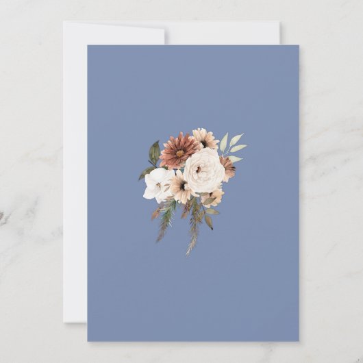 Boho Dusty Blue Floral Wedding Kaart (Achterkant)