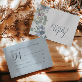 Boho Dusty Blue Floral Wedding RSVP  Kaartje