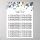 Boho Dusty Blue Floral Wedding Seating Chart Poster (Voorkant)