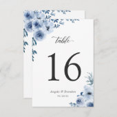 Boho Dusty Blue Floral Wedding Table Number Kaart (Voorkant / Achterkant)