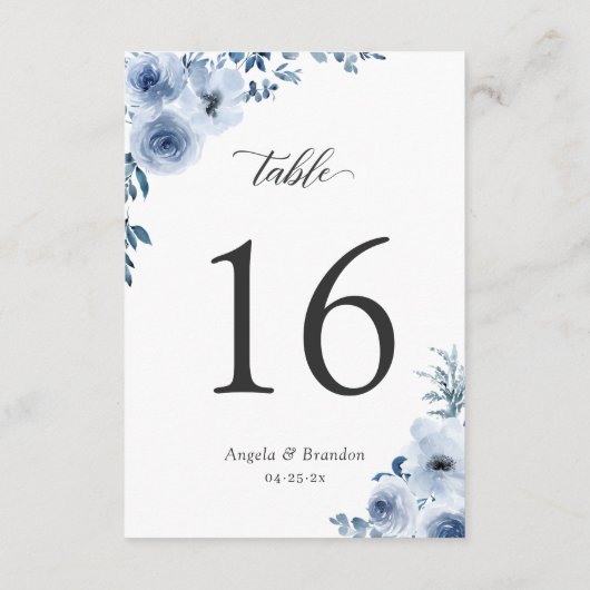 Boho Dusty Blue Floral Wedding Table Number Kaart (Achterkant)