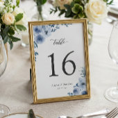 Boho Dusty Blue Floral Wedding Table Number Kaart