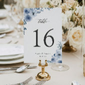 Boho Dusty Blue Floral Wedding Table Number Kaart