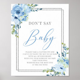 Boho dusty blue floral zegt niet: baby-gebarentaal poster