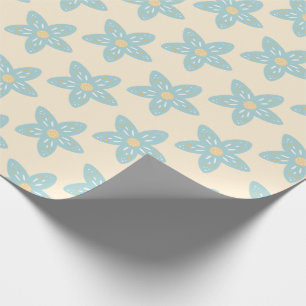 Boho Dusty Blue Flower Pattern Yellow Background Cadeaupapier