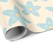 Boho Dusty Blue Flower Pattern Yellow Background Cadeaupapier (Rol Hoek)