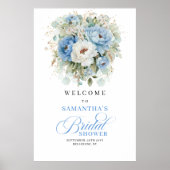 Boho Dusty Blue Flowers Bridal Shower Welcome Poster (Voorkant)