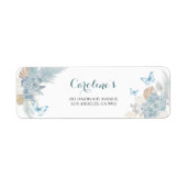 Boho Dusty Blue Flutter op Over Butterfly Adres Etiket (Voorkant)