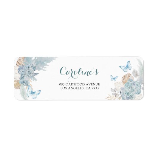 Boho Dusty Blue Flutter op Over Butterfly Adres Etiket (Voorkant)