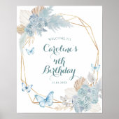 Boho Dusty Blue Flutter op Over Butterfly Welkom Poster (Voorkant)