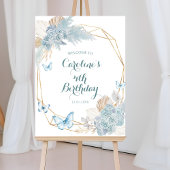 Boho Dusty Blue Flutter op Over Butterfly Welkom Poster