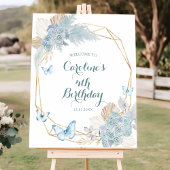 Boho Dusty Blue Flutter op Over Butterfly Welkom Poster