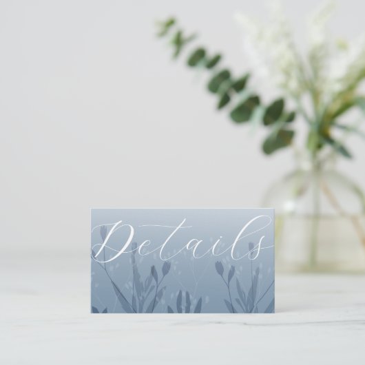 Boho Dusty Blue Foliage Wedding Details Informatiekaartje (Staand voorkant)