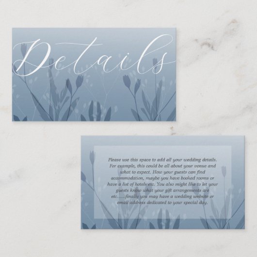Boho Dusty Blue Foliage Wedding Details Informatiekaartje (Voorkant / Achterkant)