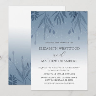 Boho Dusty Blue Foliage Wedding Invitatio Kaart