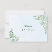 Boho Dusty Blue Greenery Baptism Foto Bedankkaart (Achterkant)