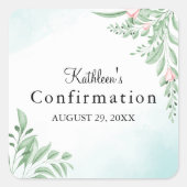 Boho Dusty Blue Greenery Eerste Heilige Bevestigin Vierkante Sticker (Voorkant)