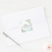 Boho Dusty Blue Greenery Eerste Heilige Bevestigin Vierkante Sticker (Envelop)