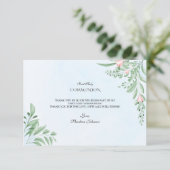 Boho Dusty Blue Greenery Heilige Communie Bedankkaart (Staand voorkant)