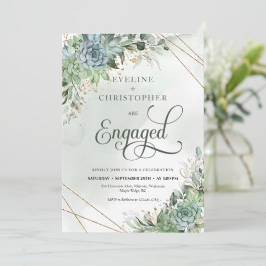 Boho dusty blue greenery succulents Gold Kaart (Staand voorkant)