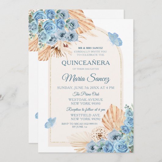 Boho Dusty Blue Mexican Girl Quinceañera Kaart (Voorkant / Achterkant)