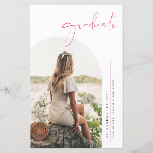 Boho Dusty Blue Minimalist Arch Foto Afstuderen (Voorkant)