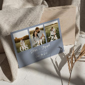 Boho Dusty Blue Moderne Drie Foto's Chique Bruilof Save The Date