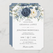 Boho Dusty Blue Navy Ivoor Bloemen Sage Bruiloft Kaart (Voorkant / Achterkant)