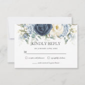 Boho Dusty Blue Navy Ivoor Bloemen Sage Bruiloft RSVP Kaartje (Voorkant)