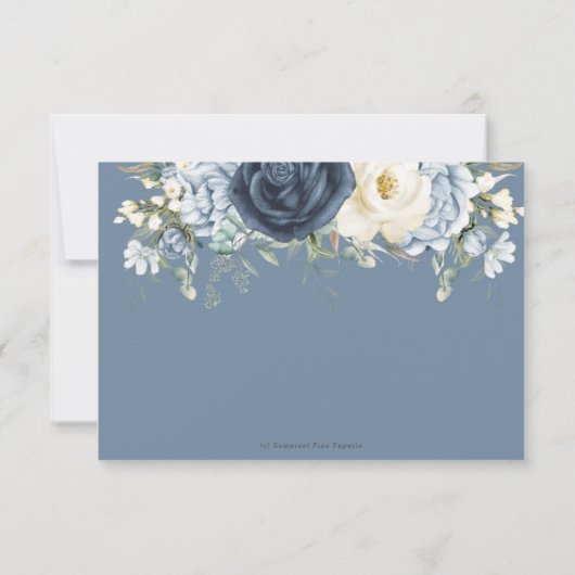 Boho Dusty Blue Navy Ivoor Bloemen Sage Bruiloft RSVP Kaartje (Achterkant)
