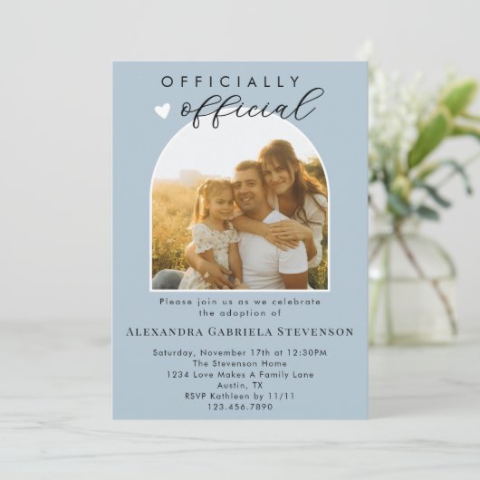 Boho Dusty Blue officiële adoptie dag viering Kaart (Staand voorkant)