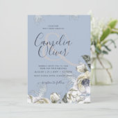 BOHO Dusty Blue Pampas Floral Wedding Kaart (Staand voorkant)