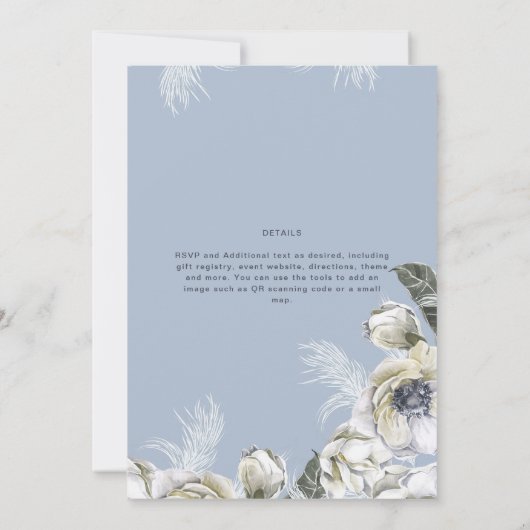 BOHO Dusty Blue Pampas Floral Wedding Kaart (Achterkant)