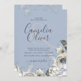 BOHO Dusty Blue Pampas Floral Wedding Kaart