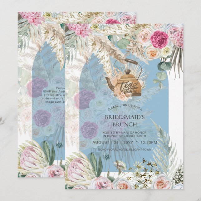 BOHO Dusty Blue Pampas Grass TEA PARTY Shower (Voorkant / Achterkant)