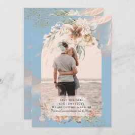 BOHO Dusty Blue Pampas Grass Wedding Save The Date