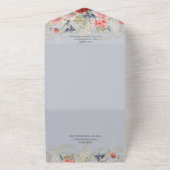 Boho Dusty Blue & Pink Floral Blue QR Code All In One Uitnodiging (Buitenkant)