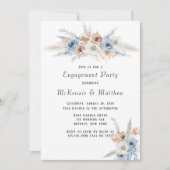 Boho Dusty Blue Pink Peony Engagement Party Kaart (Voorkant)