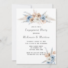 Boho Dusty Blue Pink Peony Engagement Party Kaart