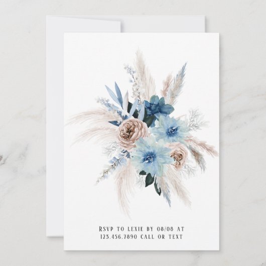 Boho Dusty Blue Pink Peony Rehearsal Kaart (Achterkant)