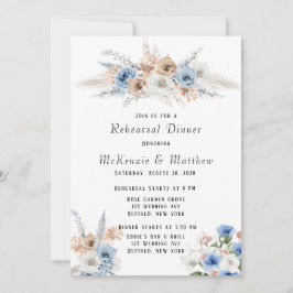 Boho Dusty Blue Pink Peony Rehearsal Kaart