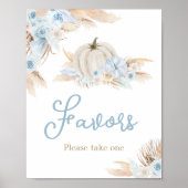 Boho Dusty Blue Pumpkin Baby shower Favorieten Poster (Voorkant)