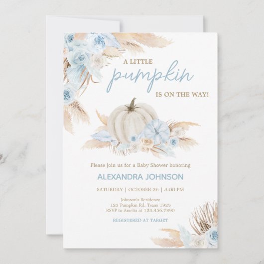 Boho Dusty Blue Pumpkin Baby shower Kaart (Voorkant)
