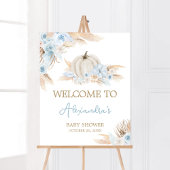 Boho Dusty Blue Pumpkin Baby shower Welkom Poster